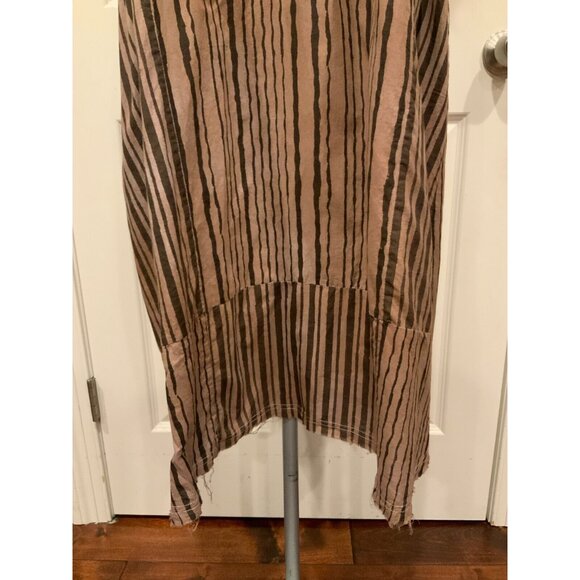 V DE VINSTER Brown Striped Shiva Shift Dress W/ Raw Hems, Size Medium - Picture 3 of 8